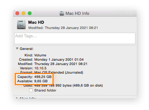 info about harddrive via Finder app on OS